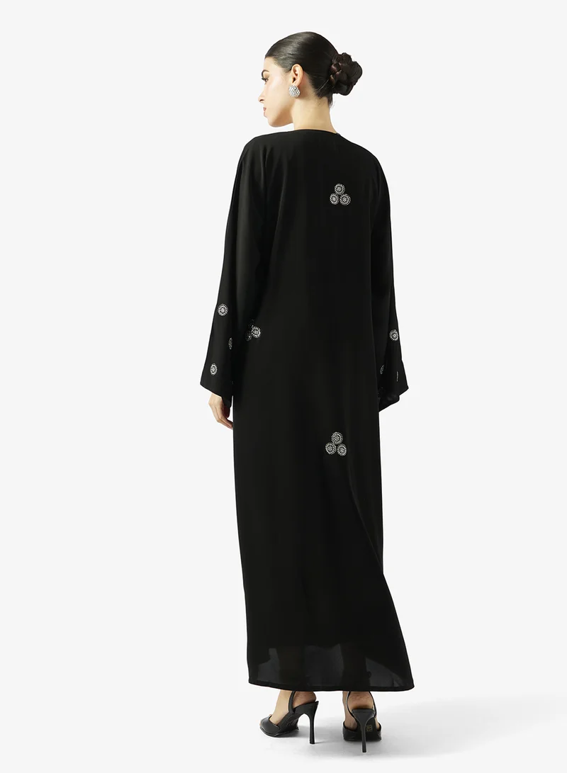 hayas closet  Black Embellished Abaya With Sheila for Women | Best Price UAE
